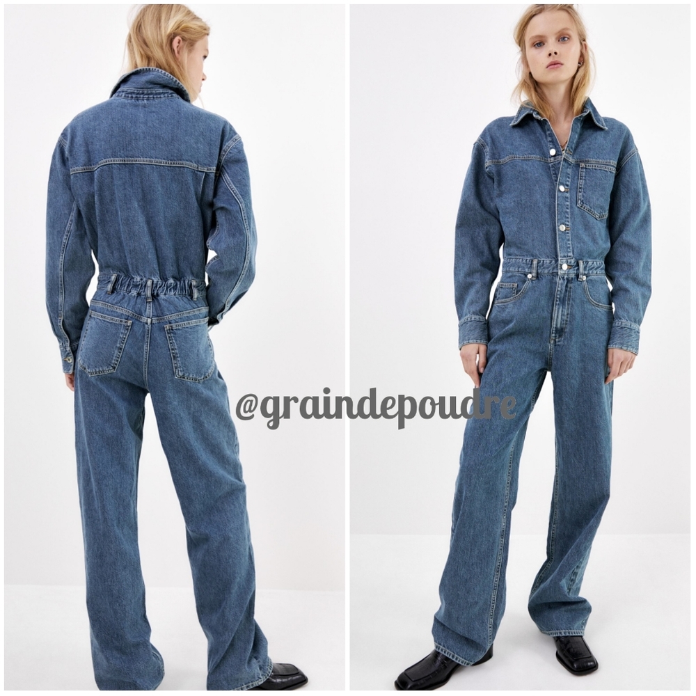 Rare! Zara Loose Fit Oversized Blue Denim Jumpsuit S